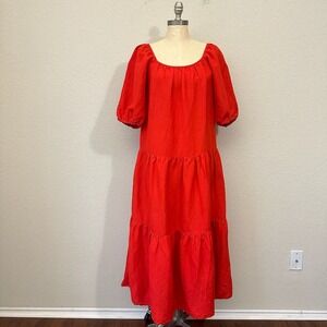 SOLID & STRIPED The Peasant Midi Dress in Candy Red